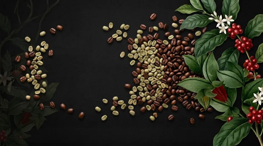 Granos, hojas y frutos de café del banner de Árabiga