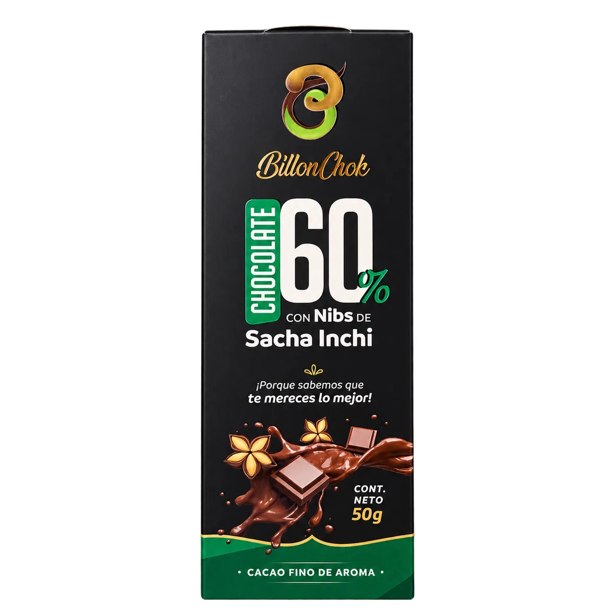 Barra de chocolate 60% con nibs de sacha inchi