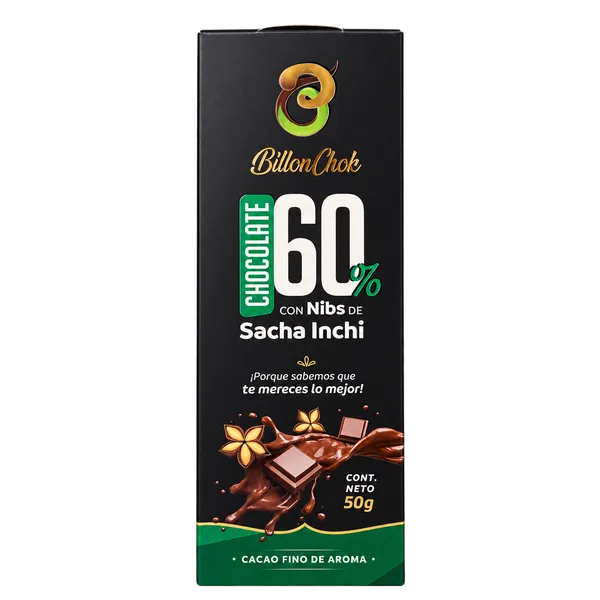 Barra de chocolate 60% con nibs de sacha inchi