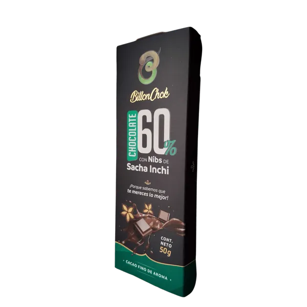 Barra de chocolate 60% con nibs de sacha inchi
