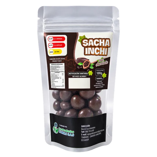 Sacha inchi con chocolate al 60 % · 100 g