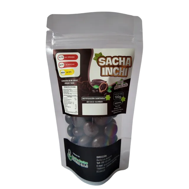 Sacha inchi con chocolate al 60 % · 100 g