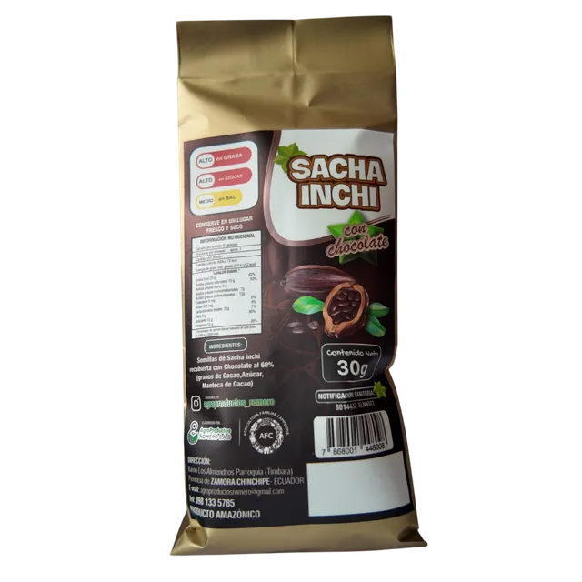 Sacha inchi con chocolate al 60 % · 30 g