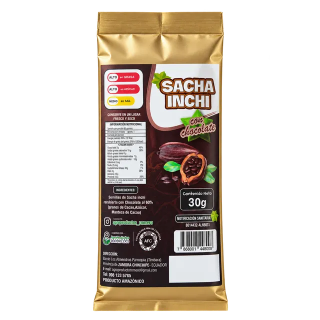 Sacha inchi con chocolate al 60 % · 30 g