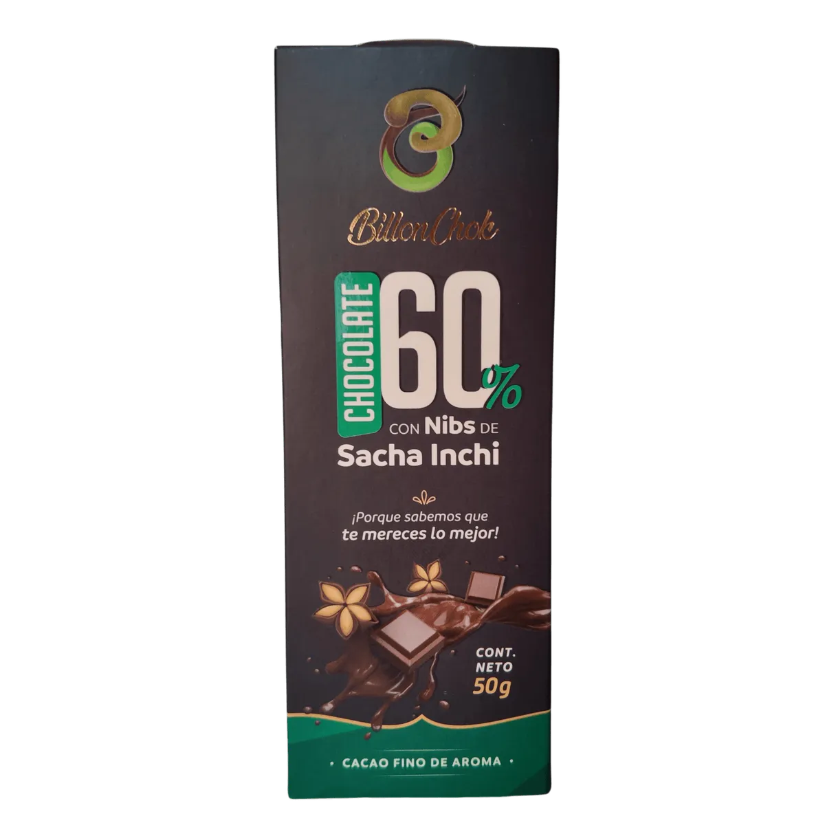 Barra de chocolate 60% con nibs de sacha inchi